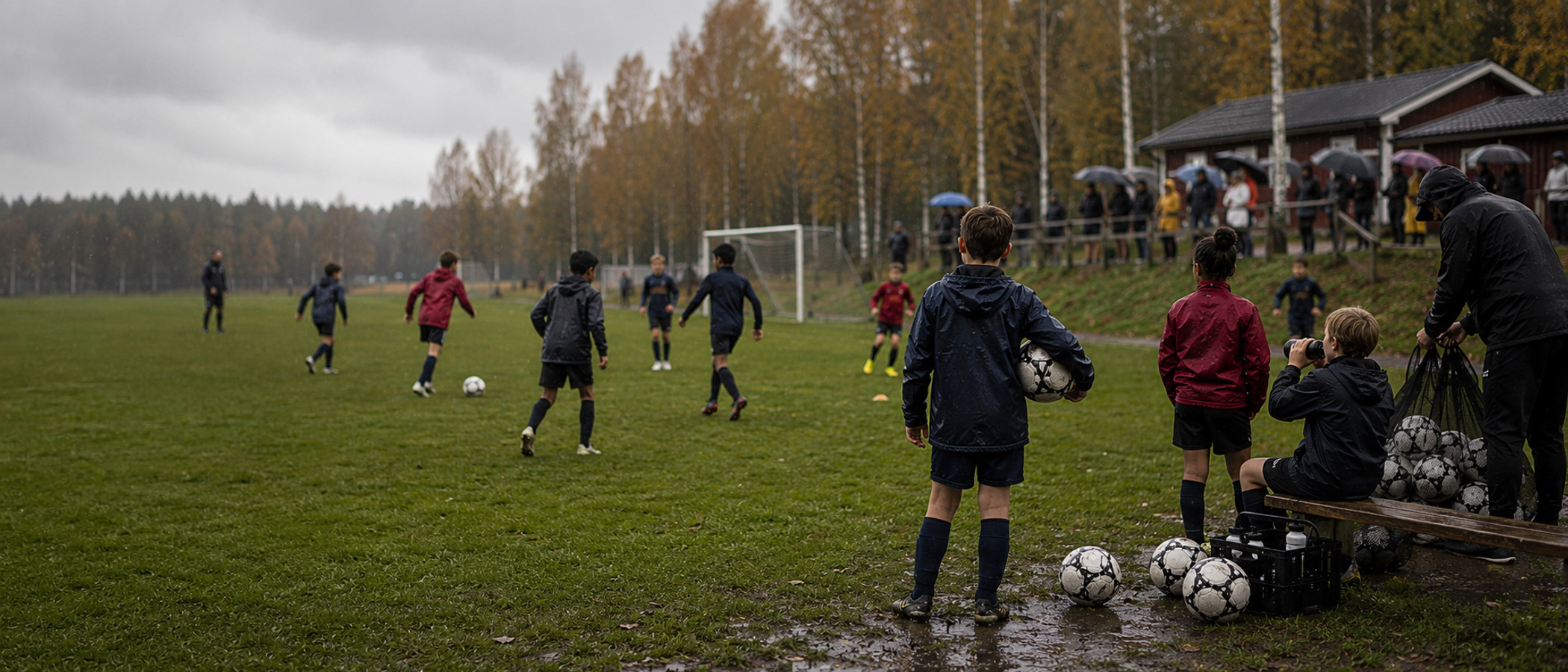 En grupp människor som står mitt på en fotbollsplan.